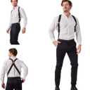 2 Clips Men's Suspenders X-Back Clip-On Elastic Braces for Formal and Casual Wear (Black)