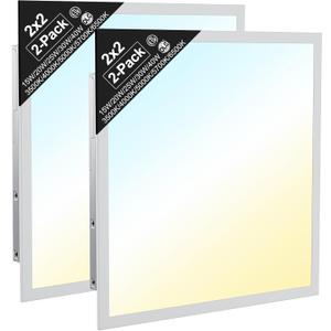 2x2 LED Flat Panel Light,Drop Ceiling Troffer Fixtures, 15W-40W 5 Wattage Selectable, 5CCT 3500K-6500K, 0-10V Dimmable Back-Lit, Anti-Glare, Safety Hooks, AC120-277V, ETL Listed 2 Pack