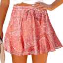 Womens Summer Flowy Shorts Casual Boho Floral Skorts Ruffle Mini Skirts Running Tennis Chiffon Butterfly Shorts (X-Small)