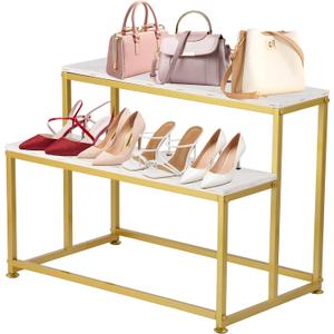 Gold 2-Tier Entryway Shoe Rack & Display Table - Heavy Duty Display Stand for Home, Boutique Display, Store - Shoe Display Stand, Retail Shelving, 39.3"L x 44"H