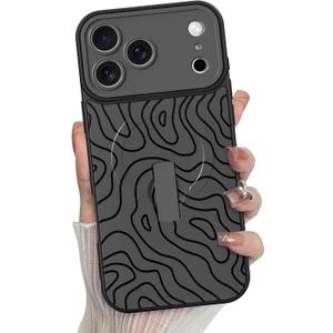 MZELQ for iPhone 17 Pro Case, Silicone Wave Ripple Cute Pattern, Support for MagSafe, Kickstand Wristband Camera Protection Soft Slim Phone Case for Girls Women -Black