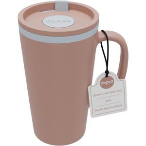 Copco Cone Desk Mug, 16 Ounce - Double Wall Insulated Travel-Friendly Mug with Lid and Handle, Microwave & Dishwasher Safe, BPA-Free Mug, Desk-Friendly & Car Cup Holder Compatible (Brown)