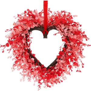 Aneco Valentines Day Heart Wreath 18 Inch Red and Pink Artificial Floral Valentines Wreath for Front Door with Ribbon Wall Window Hanging Decor for Wedding Anniversary Holiday