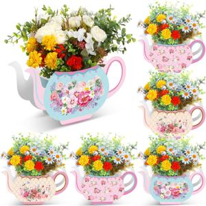Yinder 6 Pcs Tea Party Decorations Princess Party Flower Boxes Centerpiece Floral Teapot Centerpiece for Floral Tea Themed Birthday Wedding Supplies (Sweet Tea Pot)