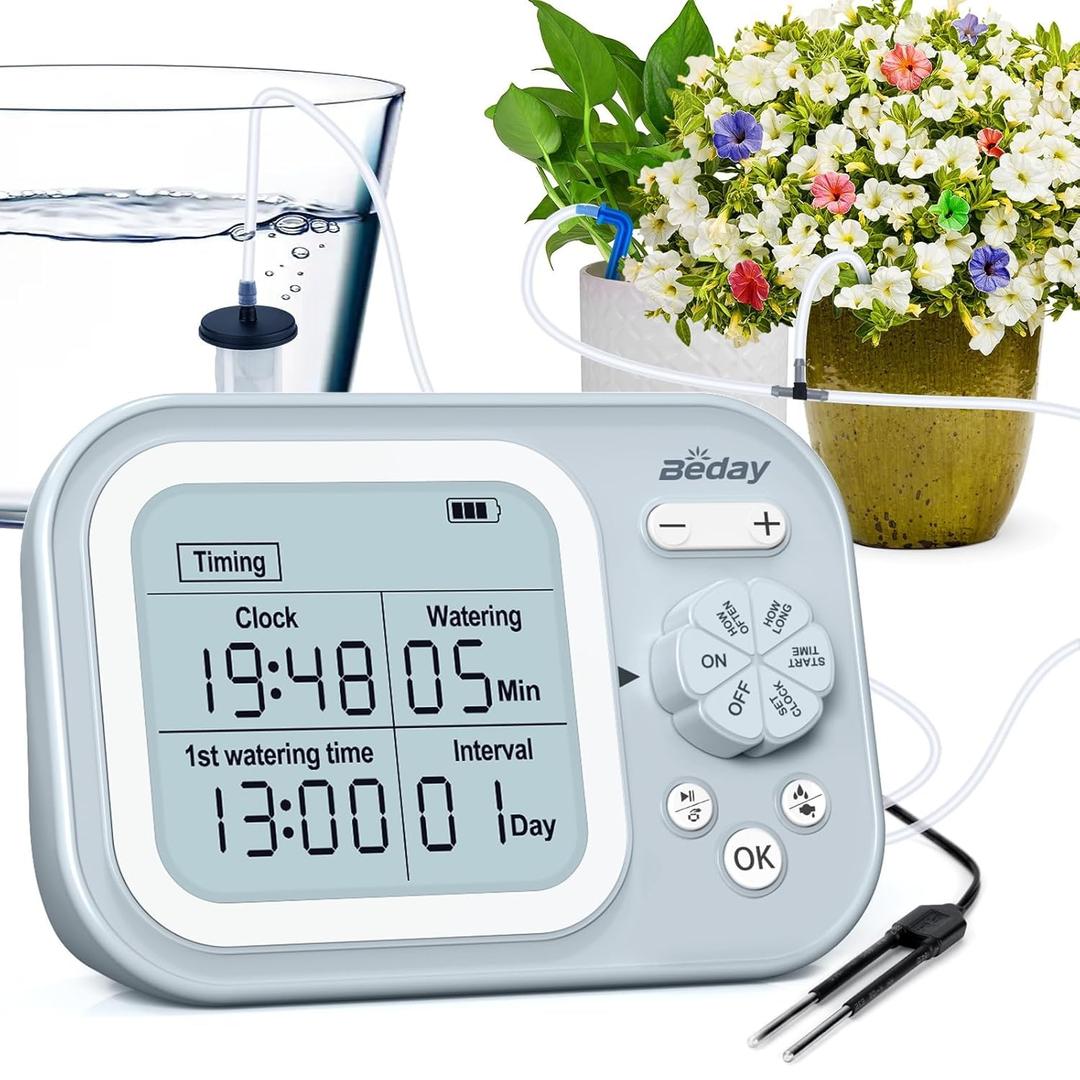 Automatic Plant Waterer Indoor Self Watering System for 15 Potted Plants, Auto Drip Irrigation Kit Programmable Water Timer with Smart Humidity Detection