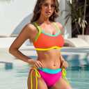 BMJL Womens Bikini Sets Color Block Swim Suits 2026 Scoop Neck Flattering Bathing Suit (M,Rainbow)