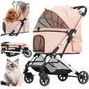Medium Dog Stroller, Kenyone Pet Stroller for Medium Dogs Up to 55lbs, Lightweight Aluminum Frame, One Click Folding, Large Cat Stroller with No Zip Entry, Detachable Mesh, Multiple Pockets
