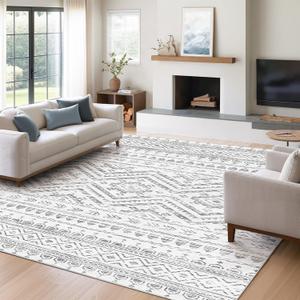 5x7 Area Rug for Living Room Moroccan Washable Rugs Non Slip Indoor Floor Carpet Foldable Large Soft Area Rug for Dining Room Bedroom with Low Pile (Grey, 5'x7')