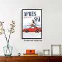 Apres Ski Canvas Wall Art, Trendy Magazine Cover Poster, Vintage Winter Snow Mountain Picture, Funky Ski Girl and Car Print, Fashion Skiing Art for Ski Lodge Party Wall Decor 12x16in Unframed