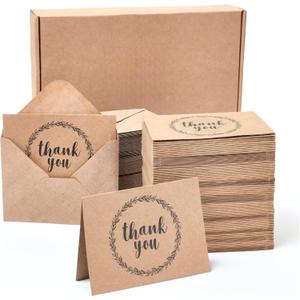 BEST PAPER GREETINGS 120 Pack 3.5x5-inch Bulk Kraft Thank You Cards with Envelopes - Blank Appreciation Gift Notes for Wedding, Teachers and Kids