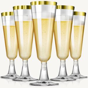 SUREHOME Gold Champagne Flutes Plastic Champagne Glasses Disposable 40 Pack 5 Oz Gold Rim Crystal Stemware Wedding Toasting Wine Mimosa Glasses Cups Bulk for Birthday Graduation Party Supplies 2026