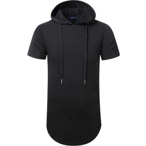 Aiyino Men's Hipster Hip Hop Longline Pullover Hoodies Shirts (Black, M)