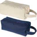 2 Pcs Mini Toiletry Bag,Compact Hanging Small Mens Toiletry Bag in Navy Blue & Beige, Water-Resistant Organizer for Toiletries, Shaving Kit & Accessories