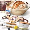 Superbaking Banneton Bread Proofing Basket Set with Silicone Dough Sling, 9" Splinter-Free Proofing Basket, Non-Stick Dutch Oven Liner, Sourdough Starter Kit, Sourdough Bread Baking Supplies & Tools