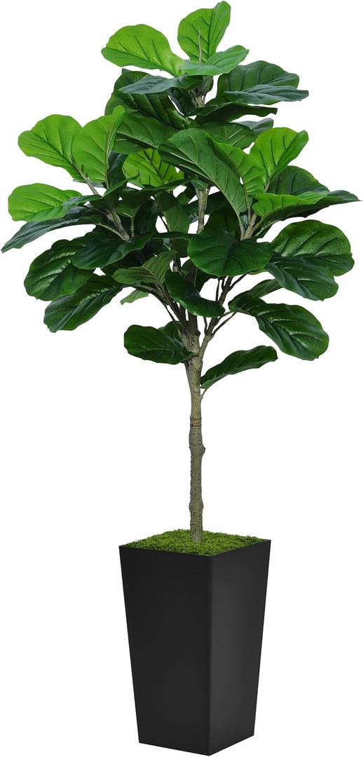 ASTIDY Fiddle Leaf Fig Tree Artificial 5FT - Faux Plant With Black Tall Planter - Fake Ficus Lyrata Floor Plant in Pot for Home Office Living Room Decor Indoor