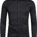 ZEROYAA Men's Long Sleeve Dress Shirt Solid Slim Fit Casual Business Formal Button Up Shirts with Pocket (Large, Black)
