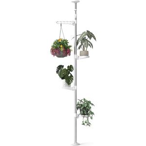 Hershii 4-Tier Indoor Plant Stand Tension Pole Corner Standing Shelf Adjustable Stands for Flower Pots Windowsill Bathroom Vanity Display Rack - Ivory (3 Trays & 1 Hook)