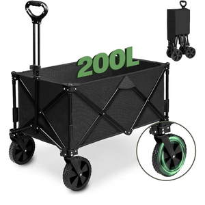 SLZB Wagons Carts Foldable, 200L Large Capacity Lounge Wagon,All Terrain Wagon Used as Beach Wagon,Grocery Cart,Garden Cart,Sports Wagon and Camping Wagon (Black)