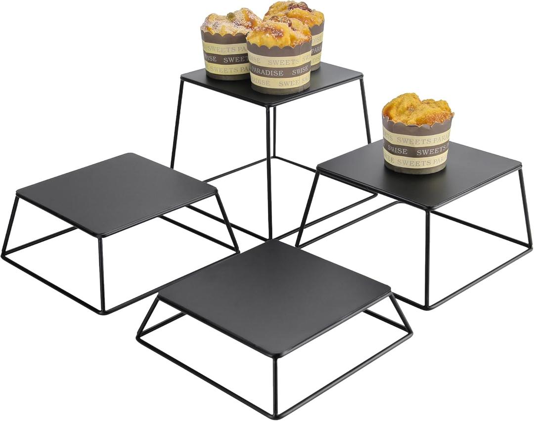 Dessert Table Risers Display Stands Food display Black Metal Square Retail Pizza,Cupcake,Candy Stands Food Platter Tray,6x6 INCH,Set of 4