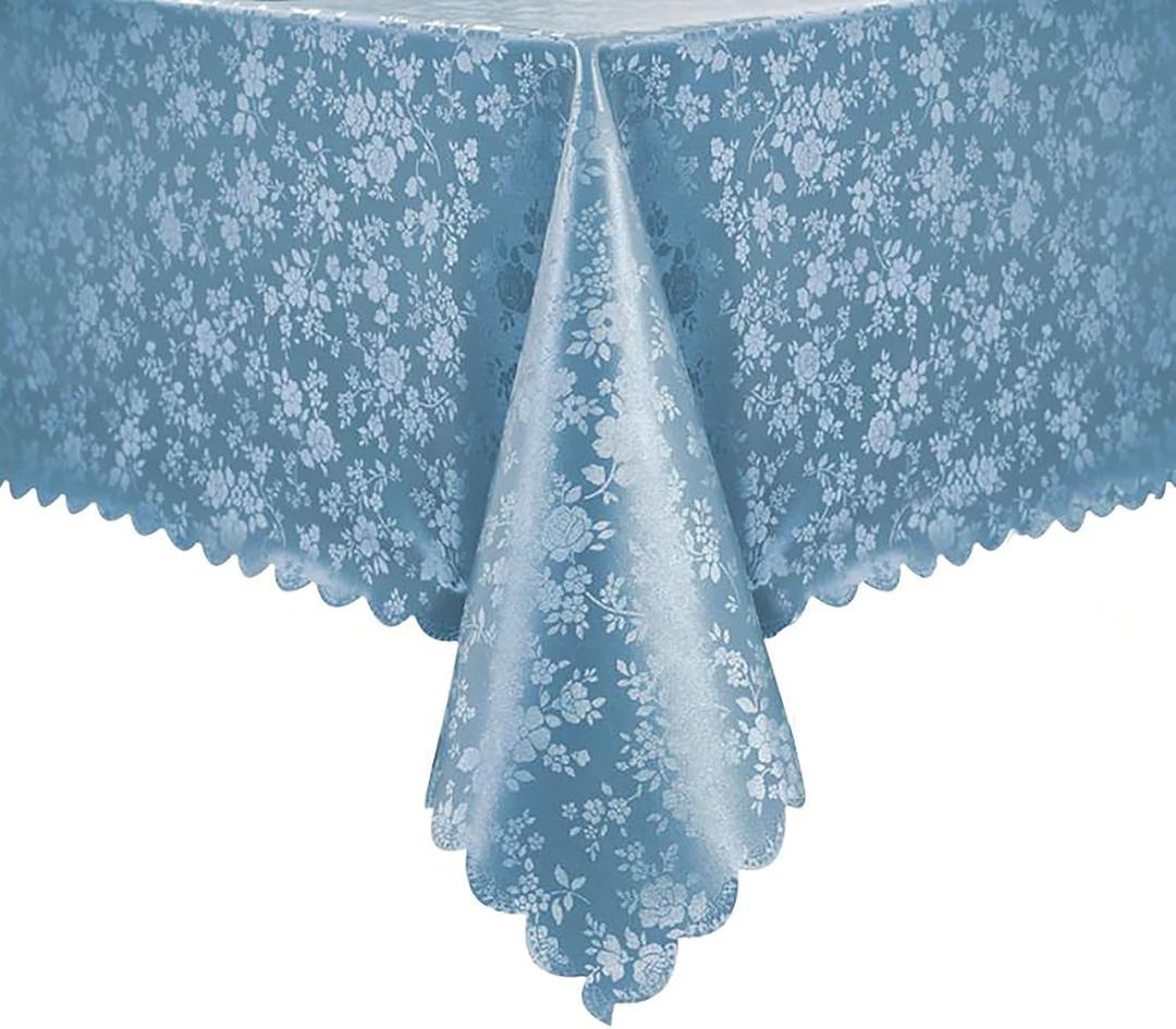 Romanstile Rectangle Vinyl Tablecloth,100% Waterproof Heavy Duty Oil Spill Proof Stain Resistant Plastic PU Table Cover with Flannel Backing for Kitchen, Dining (Rose Blue, 60 x 120)