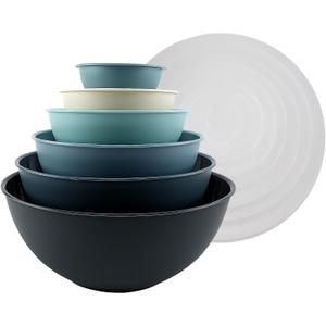 COOK WITH COLOR Plastic Mixing Bowls with Lids - 12 Piece Nesting Bowls Set includes 6 Prep Bowls and 6 Lids, Microwave Safe (Blue Ombre)