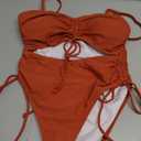 Viottiset Women's Cut Out Drawstring One Piece Swimsuit Cheeky High Cut Bathing Suit, Neon Orange, S