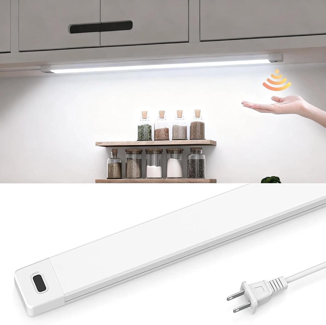 MYPLUS 16 Inch Under Cabinet Lights with Hand Wave, Under Counter Lighting 5000K Cold White,Dimmable,Plug and Play,LED Lights for Kitchen Cabinet, Cupboard, Closet, Desk