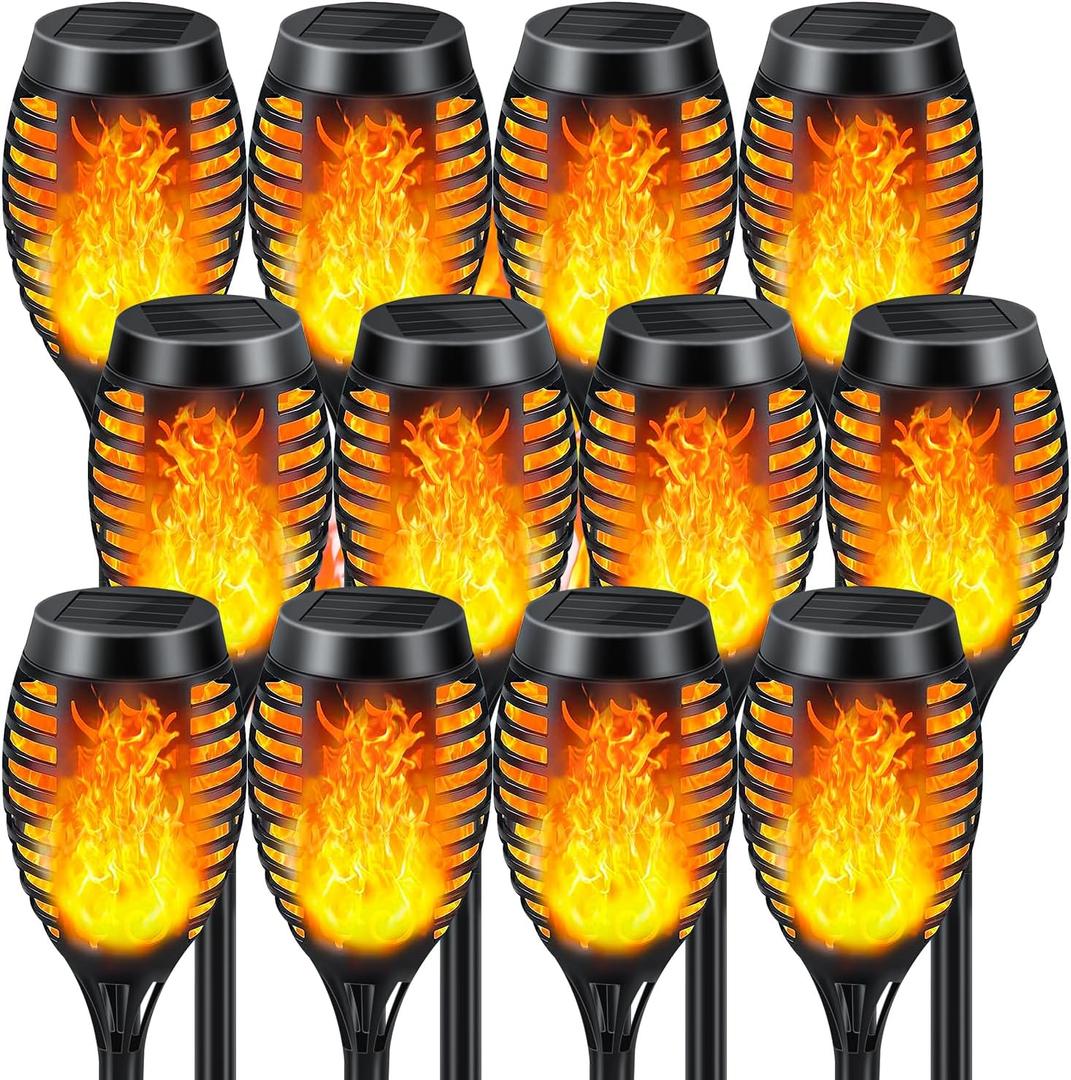 Solar Lights Outdoor 12 Pack, Solar Torch Light with Flickering Flame, Waterproof Outdoor Lighting Solar Powered Pathway Lights, Decoration Lighting for Garden Yard Patio, Auto On/Off