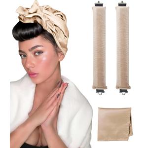 YOSHUYUKI Classic Heatless Curls Overnight Rods No Heat Hair Curlers to Sleep Jumbo Foam Large Hair Rollers for Long Short Hair Heatless Curling Rod Set Styling Tools with Satin Scarf Beige