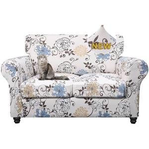 SearchI Sofa Cover Couch Covers, 3 Pieces Sofa Slipcover with 2 Separate Cushion Covers Stretch Soft Furniture Protector for Living Room Couch Cover for Pets Kids(Loveseat, Elegant Flower)