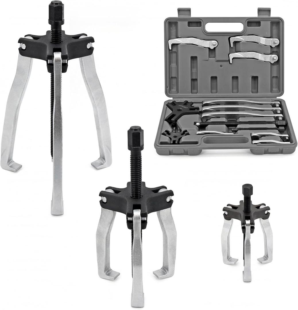 CARVALAX Gear Puller Set, 2T 5T and 5T Wide-Spread - Heavy Duty CR-V Steel 2 & 3 Reversible Jaw Bearing/Pulley Puller  Professional Automotive & Industrial Tool Kit for Mechanics, DIYers