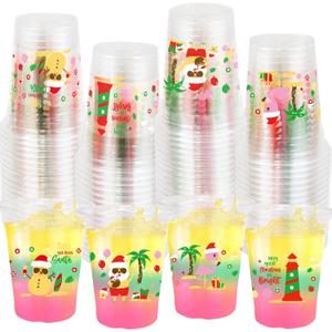 WorldBazaar 12OZ Hawaii Christmas Plastic Cups 100 PCS Clear Disposable Snowman Santa Claus Drinking Cups Cold Beverage Coffee Holiday Winter Party Supplies