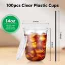 14oz Clear Plastic Cups with Lids and Straws, 100 Pack Disposable To Go Cold Drink Cups for Iced Coffee, Smoothie, Juice, Boba Tea, Party Picnic Travel
