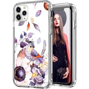 ICEDIO for iPhone 11 Pro Max Case with Screen Protector,Clear Acrylic Cover with Fashionable Designs for Girls Women,Slim Fit Protective Phone Cover Elegant Flowers