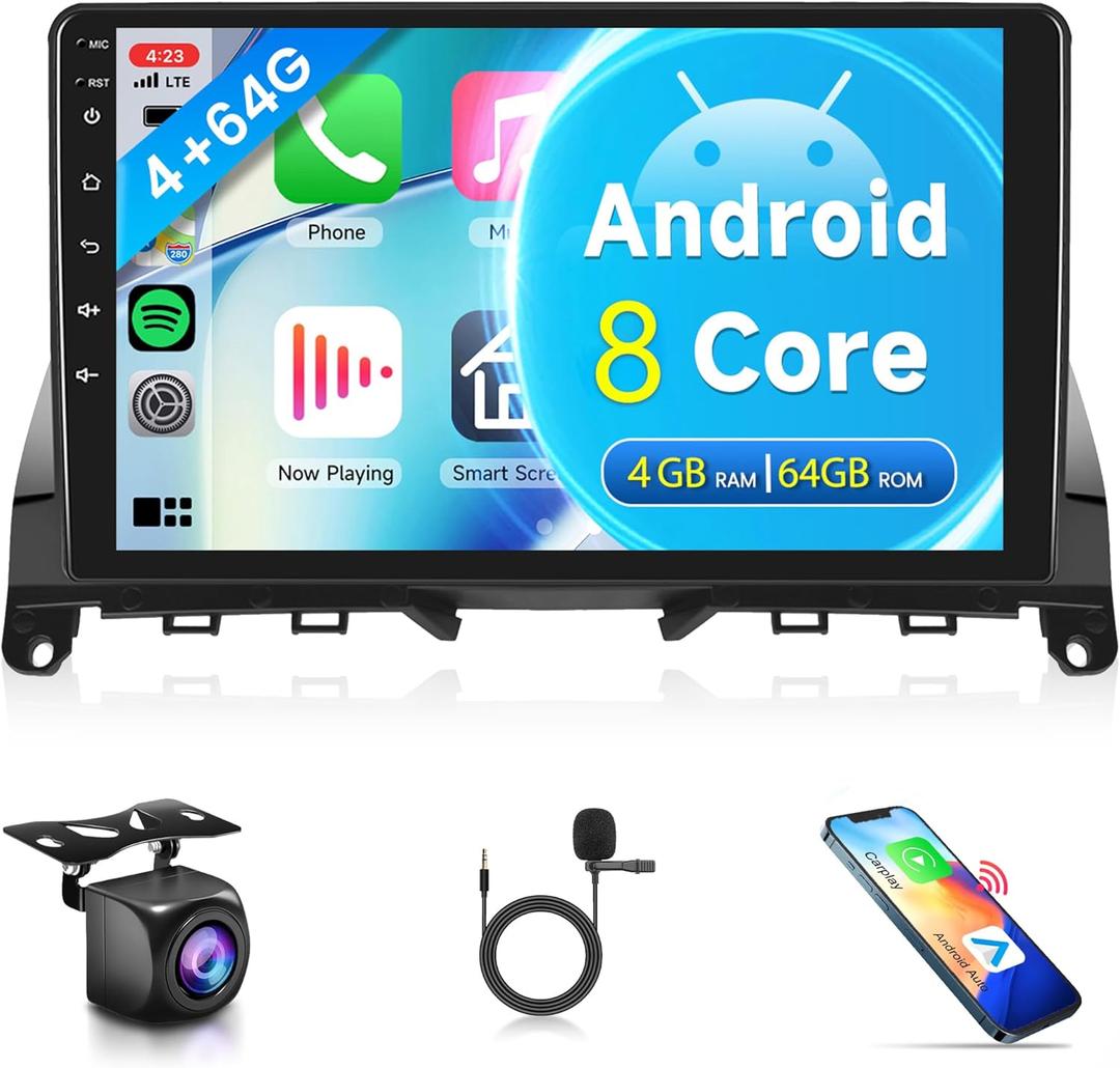 8 Core 4G+64G Android 13 Car Radio Stereo Wireless Carplay Android auto for Mercedes Benz C-Class C180 C200 C230 C250 C300 C350 W204 S204 2006-2011, Rimoody 9 inch Touchscreen GPS WiFi BT DSP Camera