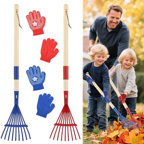 2PCS Garden Tool Rakes with Hardwood Handle, Garden Lawn Rake Leaves Lightweight Cute Rakes with Heads for Fall Garden Tools Gifts