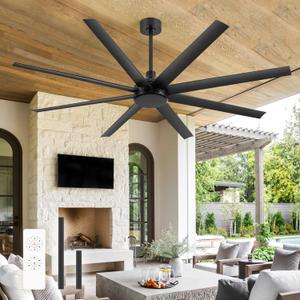 72 Inch Ceiling Fan No Light, Modern Ceiling Fan with Remote Control, Quite DC Motor 8 Reversible Blades Indoor Outdoor Industrial Ceiling Fan without Light For Living Room Bedroom Patio Garage-Black