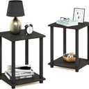 Furinno SIMPLISTIC Side Table Set of 2, 2-Tier Square Modern End Table, Nightstand, Night Stand, Bedside Table, Toolless Assembly, for Living Room, Bedroom, Espresso, 2-Pack, Plastic Pole
