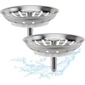 2pcs Kitchen Sink Drain Basket, 3 1/4 '' 304 Stainless Steel Drainage Filtration Basket with Handle for Kitchen Sink Strainer Replacement