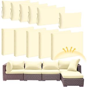Patelai 11 Pcs Waterproof Patio Cushion Covers for Outdoor Sectional Furniture Wicker Rattan Patio Sofa Couch Chair Seat Pillow Slipcovers, 3 Sizes Covers Only (25.4 x 25.4X 3.54,Beige)