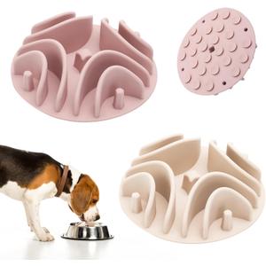 2 Pcs Slow Feeder Insert for Dog Bowl, Anti-Choking Silicone with Strong Suction Cups, Fits Most Dog Bowls, Ideal for Medium, Large Breeds (White+Pink)