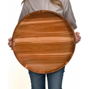 20" Extra Large Round Acacia Wood Serving Tray - Heavy Duty Ottoman & Coffee Table Organizer, Decorative Countertop Tray
