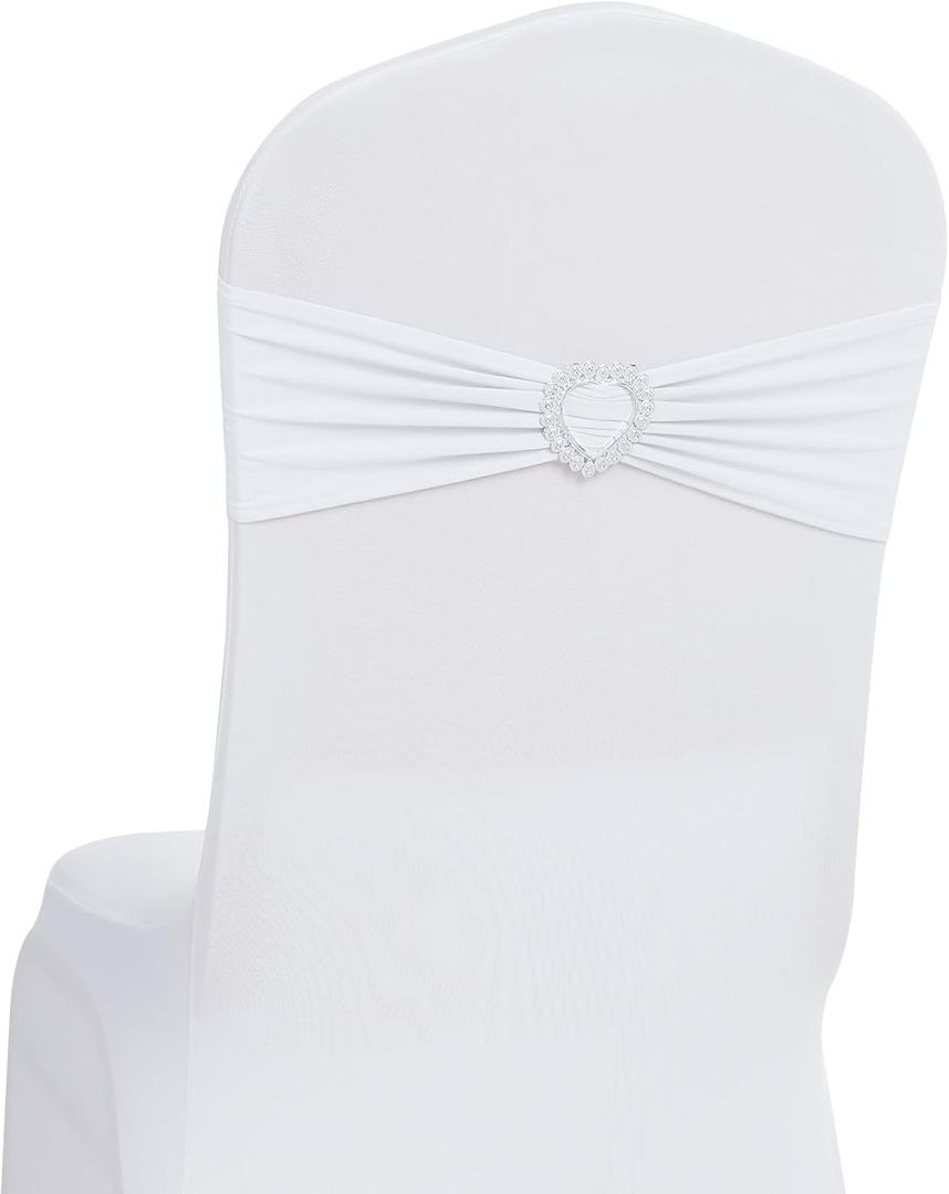 Howhic Pack of 120 Spandex Chair Sashes Bows Stretch Chair Cover Band with Buckle Slider Universal Elastic Chair Ties for Wedding Banquet Party Event Decoration (White)