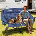 Padded Double Camping Chair High Back 2 Person Camping Chair Blue, 3.45 Ft X 0.8 Ft