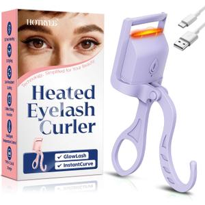 Heated Eyelash Curler, 5s Fast Heating Electric Eyelash Curler, Safe Anti-Burn Eyelash Curlers with Silicone Pad, Type-C Quick Charge, Intelligent Temp Control, 24H Long-Lasting Curls (Purple)