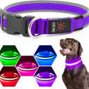 Flashseen LED Dog Collar, Light Up Dog Collar USB Rechargeable, Brightest Dog Lights for Night Walking, Adjustable Dog Collar Light for Dog Safety (Purple, Small)