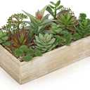 Artificial Succulent Plants in Pot 10 Inch Fake Succulent Arrangement Potted Succulents Plants Centerpiece in Rectangular Wooden Planter for Home Office Desk Shelf Living Room Bedroom Farmhouse Decor