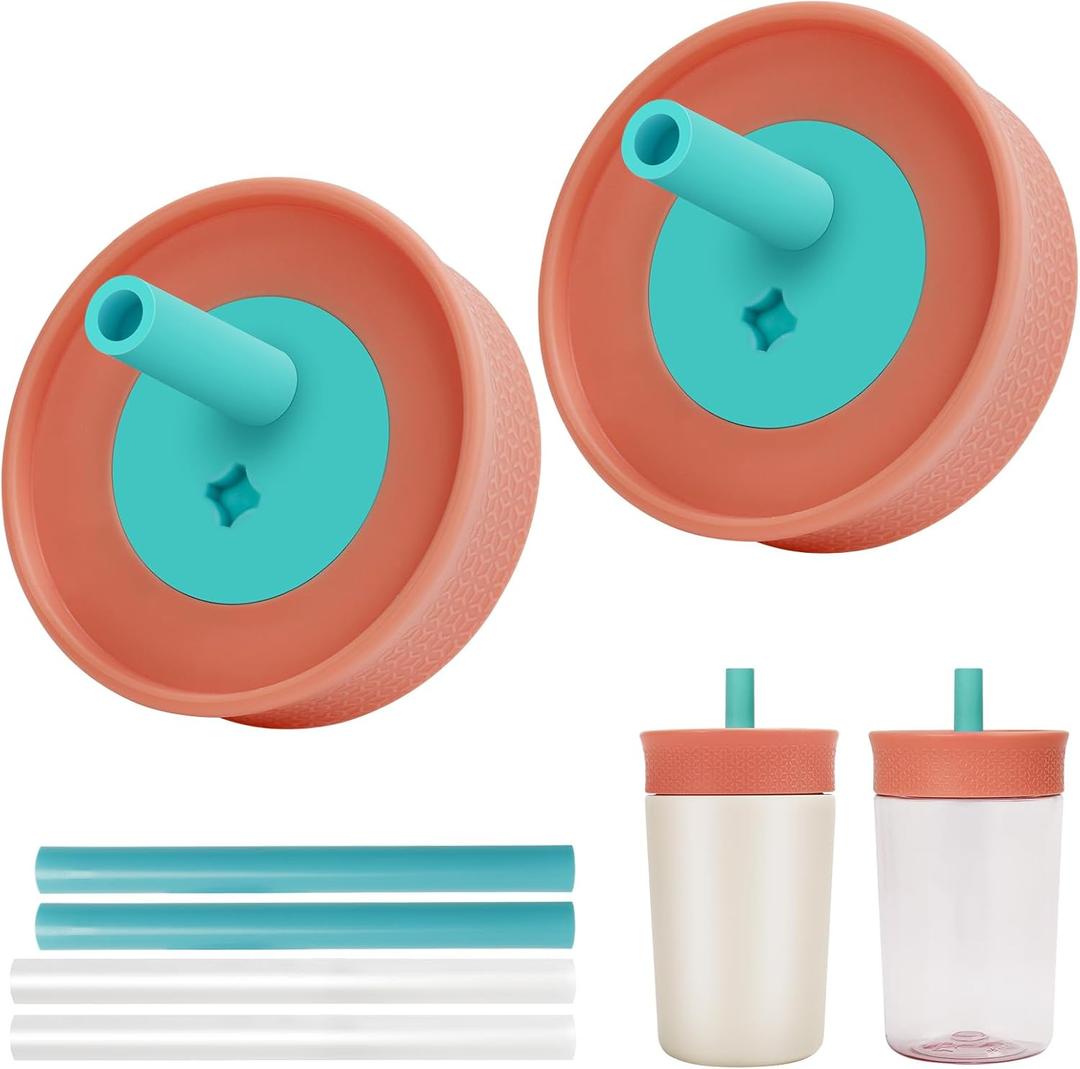Replacement Lid for Owala Kids Insulation 15 Oz and 12 Oz, Spill Resistant Replacement Cap, Flexible Removable Straw, Easy to Clean, BPA-Free Dishwasher Safe, Accessories for Owala Kids,Coral*2