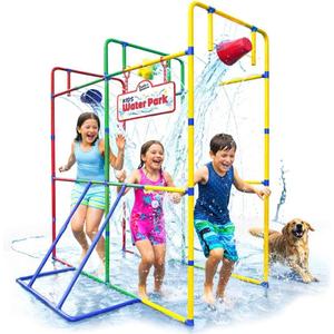 Backyard Waterpark with Splash Wheel, Dump Buckets for Kids Outdoor Water Play, 68L x 35W x 77.5H