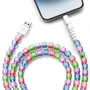 ATESSON for iPhone Charger Cord 3.3FT Beaded Phone Charger Cable for iPhone 14/13/12/11 Pro Max 60W Fast Charging USB A Cable for iPad 9th/8th/7th Generation Girly Cute Car Accessories for Women Girls